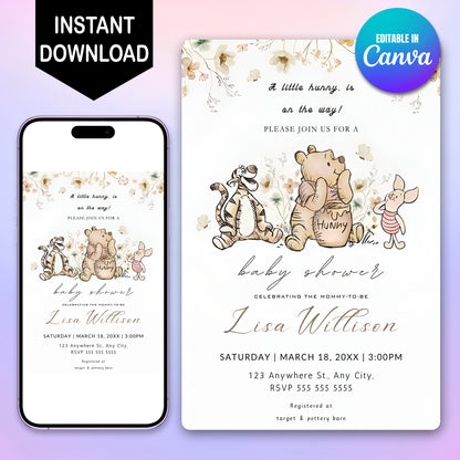 Winnie The Pooh Baby Shower Invitation Template - CreativeRino
