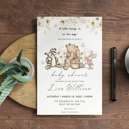 Winnie The Pooh Baby Shower Invitation Template - CreativeRino