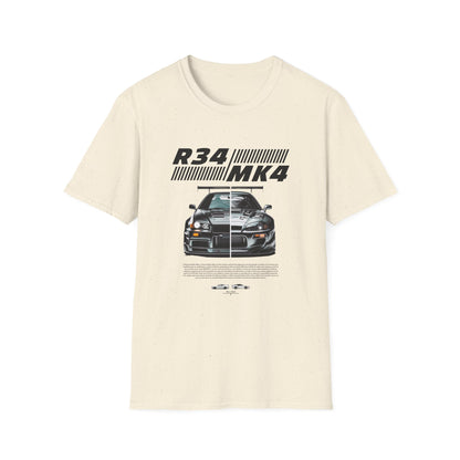 Retro R34 MK4 Car T-Shirt - Unisex Softstyle Tee for Car Enthusiasts - CreativeRino