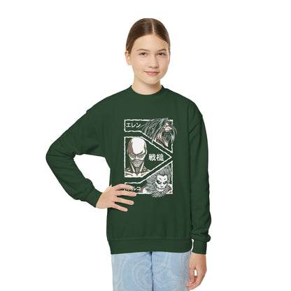 Attack on Titan Youth Anime-Inspired Crewneck Sweatshirt with Graphic Art - CreativeRino