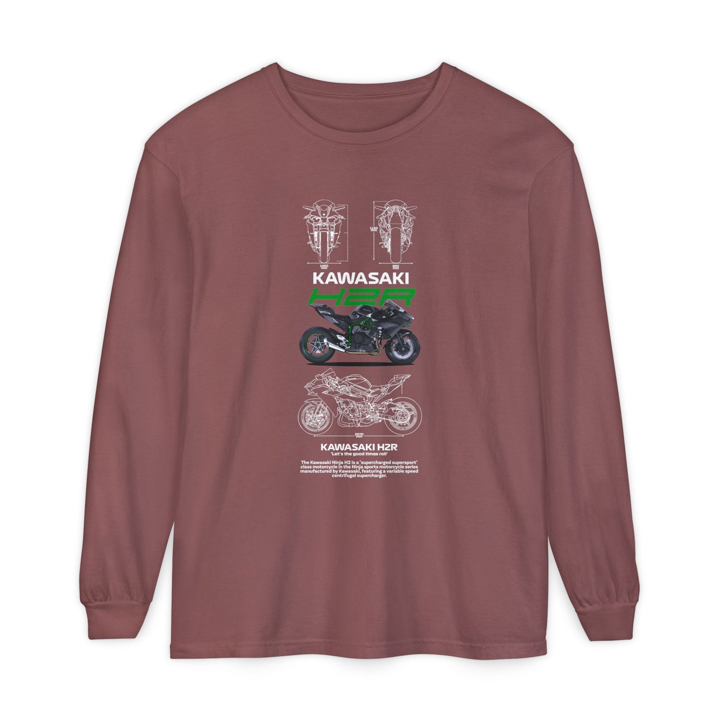 Kawasaki H2R Unisex Long Sleeve T-Shirt - Vintage Motorcycle Graphic Tee - CreativeRino