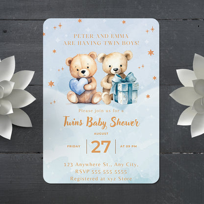 Bear Baby Shower Invitation Template - CreativeRino