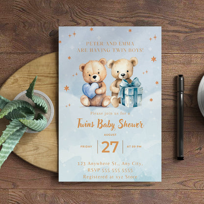 Bear Baby Shower Invitation Template - CreativeRino