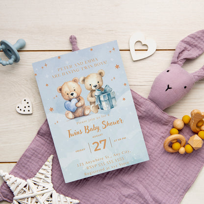 Bear Baby Shower Invitation Template - CreativeRino