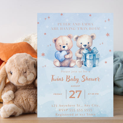 Bear Baby Shower Invitation Template - CreativeRino