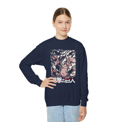Anime-Inspired Youth Crewneck Sweatshirt - Attack on Titan Design - CreativeRino