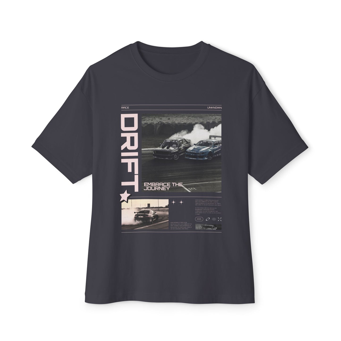 Unisex Oversized Boxy Tee - Drift Racing Graphic T-Shirt - Embrace the Journey - CreativeRino