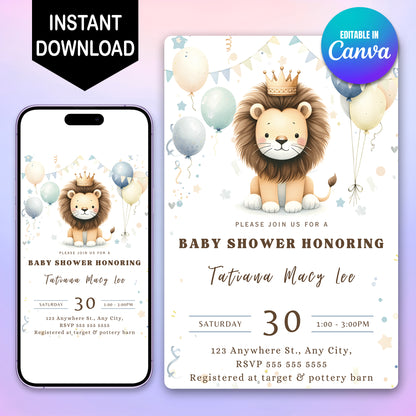 Lion Baby Shower Invitation Template - CreativeRino