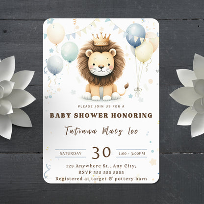 Lion Baby Shower Invitation Template - CreativeRino