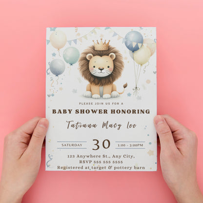 Lion Baby Shower Invitation Template - CreativeRino