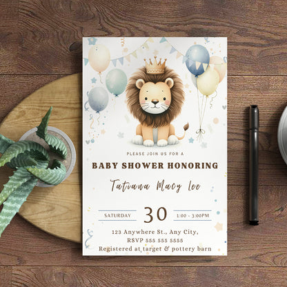 Lion Baby Shower Invitation Template - CreativeRino