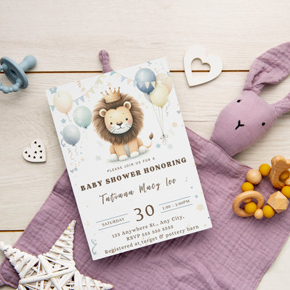 Lion Baby Shower Invitation Template - CreativeRino