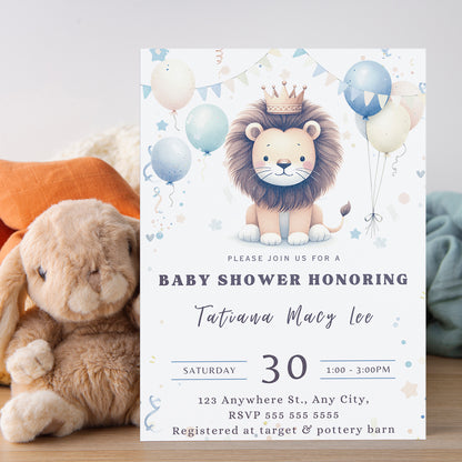 Lion Baby Shower Invitation Template - CreativeRino