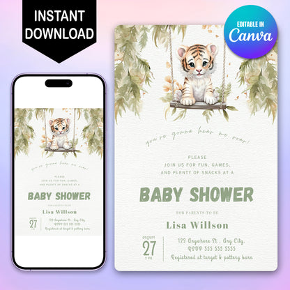 Tiger Baby Shower Invitation Template - CreativeRino