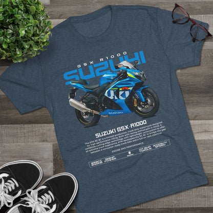 Suzuki GSX-R1000 Motorcycle Unisex Tri-Blend Crew T-shirt - Comfortable & Stylish Biker Apparel - CreativeRino