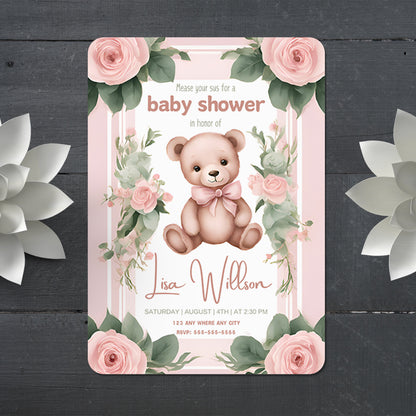 Teddy Bear Baby Shower Invitation Template - CreativeRino