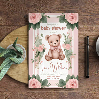 Teddy Bear Baby Shower Invitation Template - CreativeRino