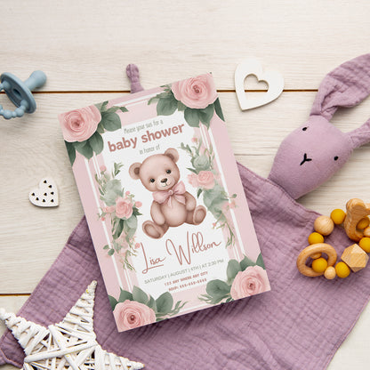 Teddy Bear Baby Shower Invitation Template - CreativeRino