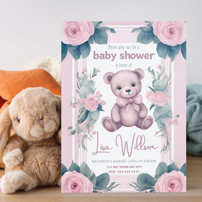Teddy Bear Baby Shower Invitation Template - CreativeRino