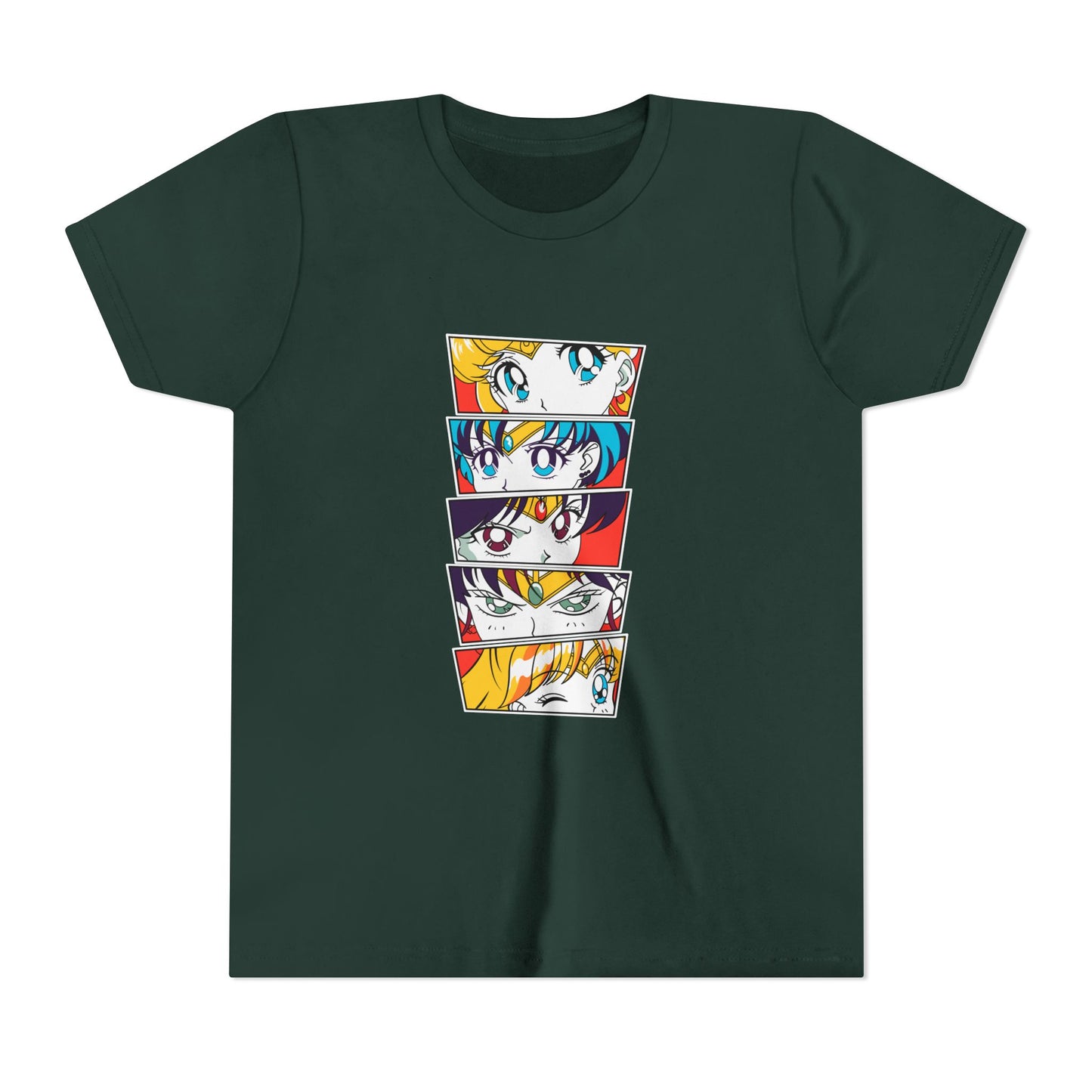 Youth Anime-Inspired Short Sleeve Tee - Colorful Sailor Moon Character Eyes T-shirt Design - CreativeRino