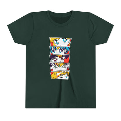 Youth Anime-Inspired Short Sleeve Tee - Colorful Sailor Moon Character Eyes T-shirt Design - CreativeRino