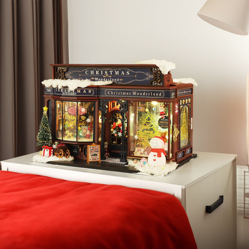 DIY Wooden Merry Christmas Miniature Dollhouse Kit with LED Lights | Adult Handmade Xmas Gift eprolo