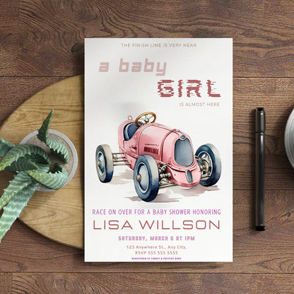 Car Girl Baby Shower Invitation Template - CreativeRino