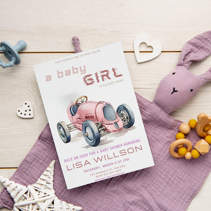 Car Girl Baby Shower Invitation Template - CreativeRino