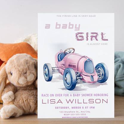 Car Girl Baby Shower Invitation Template - CreativeRino