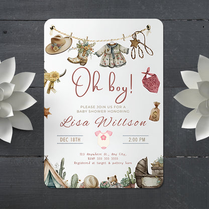 Cowgirl Baby Shower Invitation Template - CreativeRino