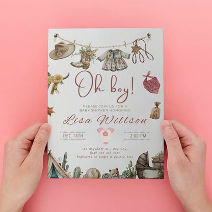 Cowgirl Baby Shower Invitation Template - CreativeRino