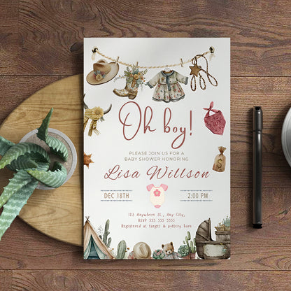 Cowgirl Baby Shower Invitation Template - CreativeRino