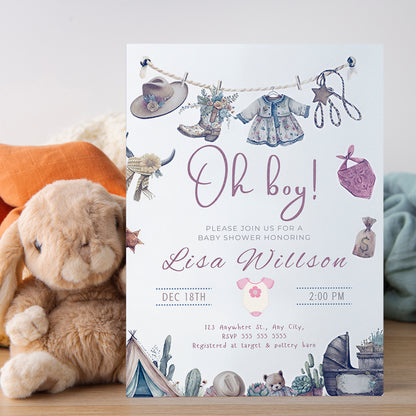 Cowgirl Baby Shower Invitation Template - CreativeRino