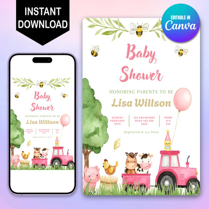 Farm Baby Shower Invitation Template - CreativeRino
