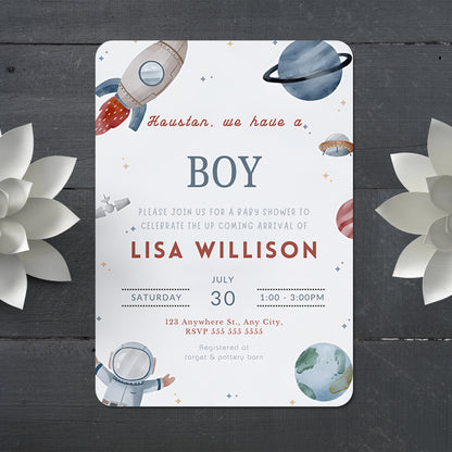Astronaut Baby Shower Invitation Template - CreativeRino