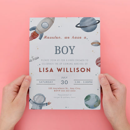 Astronaut Baby Shower Invitation Template - CreativeRino