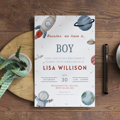 Astronaut Baby Shower Invitation Template - CreativeRino