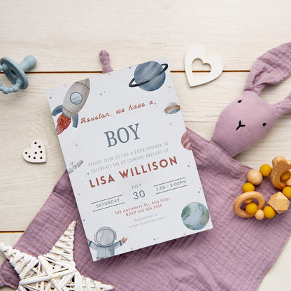 Astronaut Baby Shower Invitation Template - CreativeRino