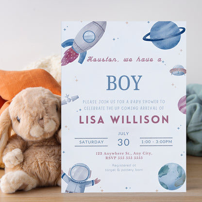 Astronaut Baby Shower Invitation Template - CreativeRino
