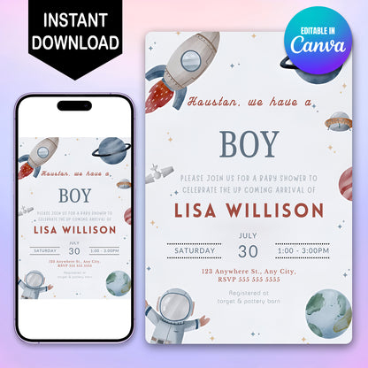 Astronaut Baby Shower Invitation Template - CreativeRino