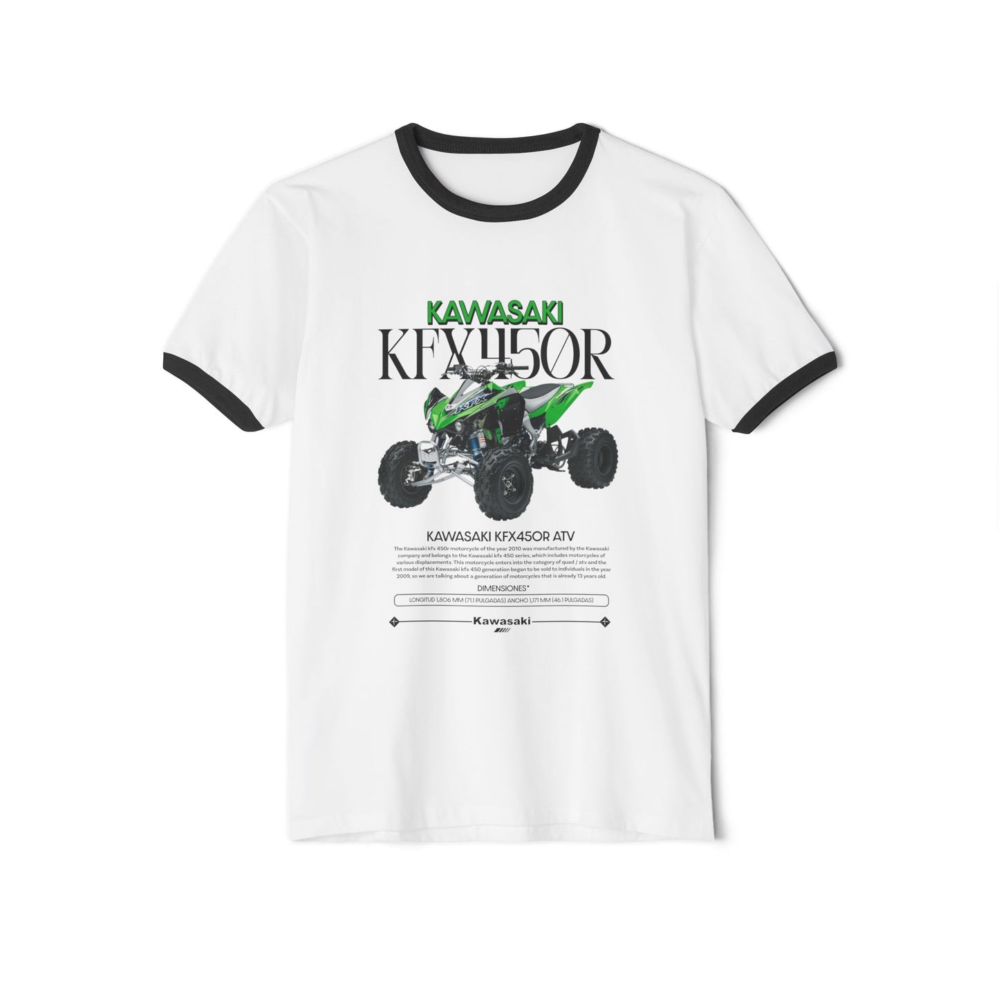 Kawasaki KFX450R Unisex Cotton Ringer T-Shirt | Perfect for ATV Enthusiasts - CreativeRino