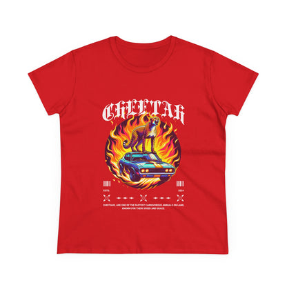 Cool Car and Cheetah Graphic Women's Tee Midweight Cotton T-shirt - CreativeRino