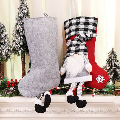 Faceless Forester Christmas Stocking | Red Plaid Dwarf Gnome Hanging Doll & Candy Gift Bag Decoration eprolo