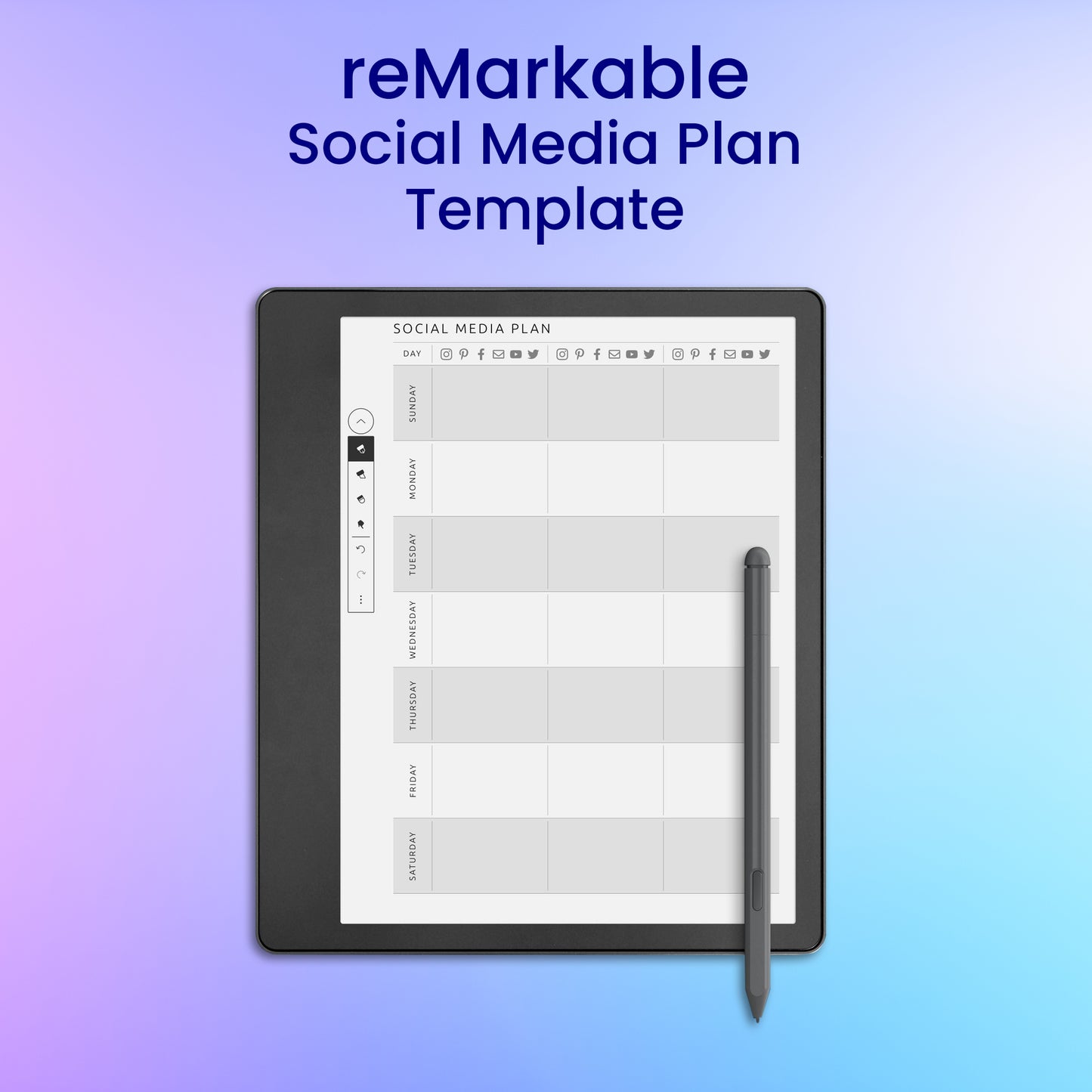 reMarkable 2 Social Media Plan Template Planner Template