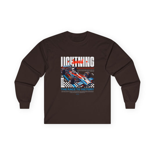 Unisex Racing Long Sleeve Tee - 'Lightning Speed' Graphic Car T-shirt - CreativeRino