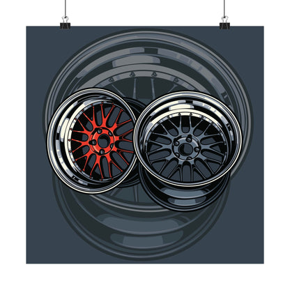 Car Enthusiast Matte Square Poster - Sporty Wheel Design - CreativeRino