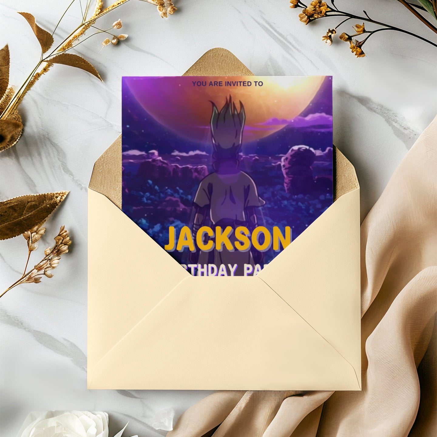 Dr. Stone Birthday Invitation Template - CreativeRino