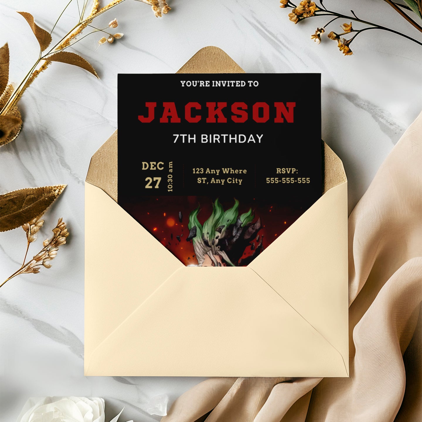 Dr. Stone Birthday Invitation Template - CreativeRino