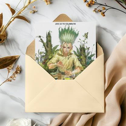 Dr. Stone Birthday Invitation Template - CreativeRino