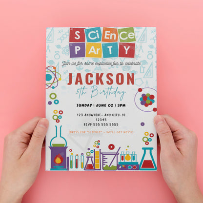 Science Birthday Party Invitation Template - CreativeRino